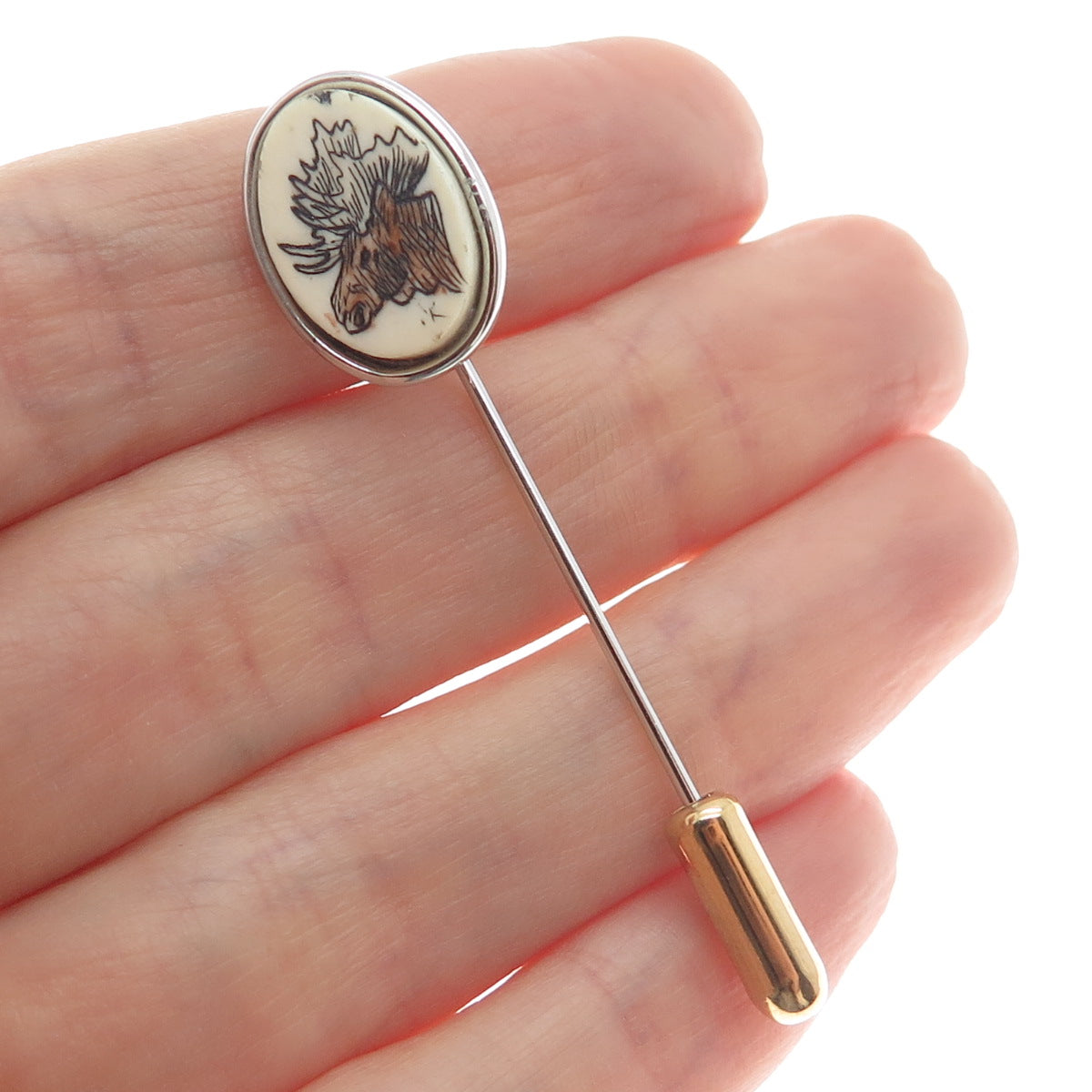 Old Pawn 925 Sterling Silver 2-Tone Vintage Southwestern Elk Tribal Lapel Pin