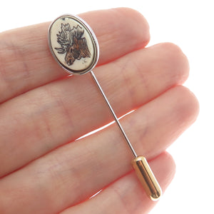 Old Pawn 925 Sterling Silver 2-Tone Vintage Southwestern Elk Tribal Lapel Pin