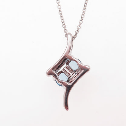 J. Stella 925 Sterling Silver Real Blue Topaz Cable Chain Necklace 18"