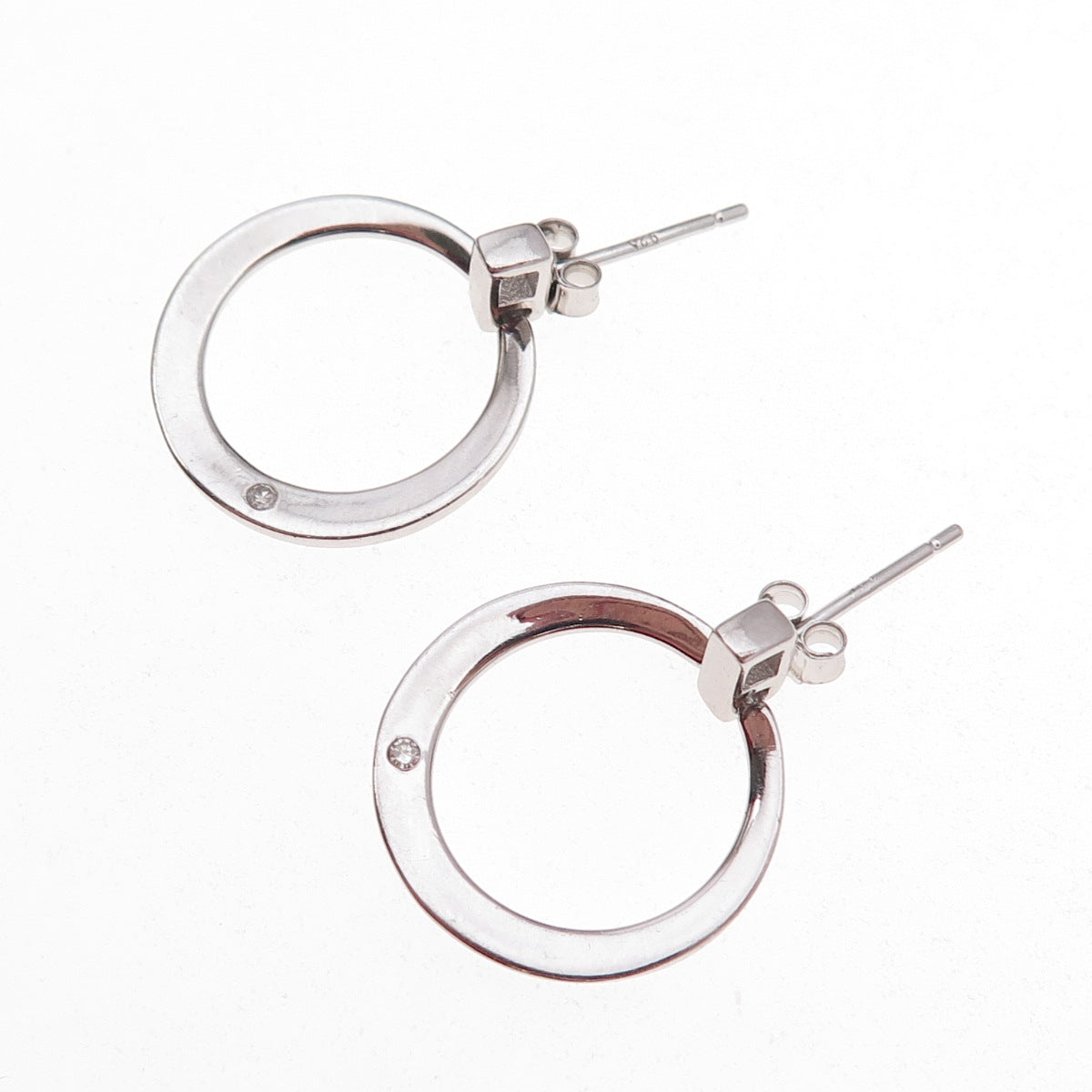 925 Sterling Silver Real Round-Cut Diamond Circle Earrings
