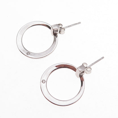 925 Sterling Silver Real Round-Cut Diamond Circle Earrings