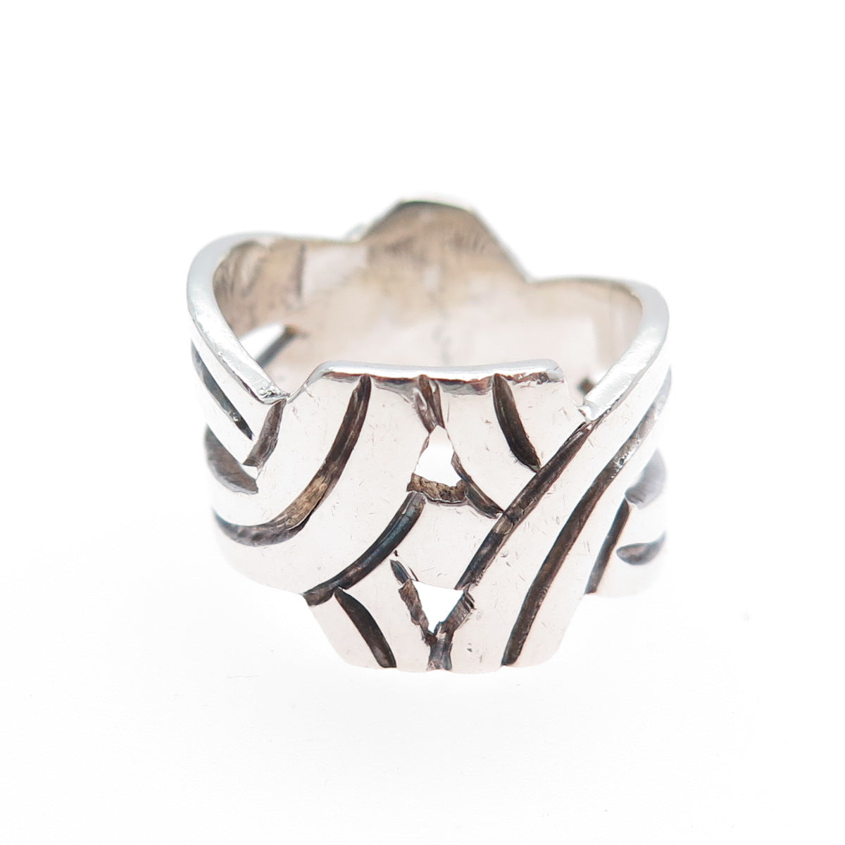 FEBRES 925 Sterling Silver Vintage Mexico Modernist Oxidized Ring Size 6.75