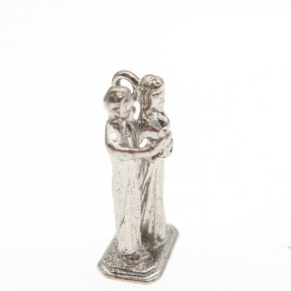 925 Sterling Silver Vintage Bride & Groom Wedding 3D Mini Charm Pendant