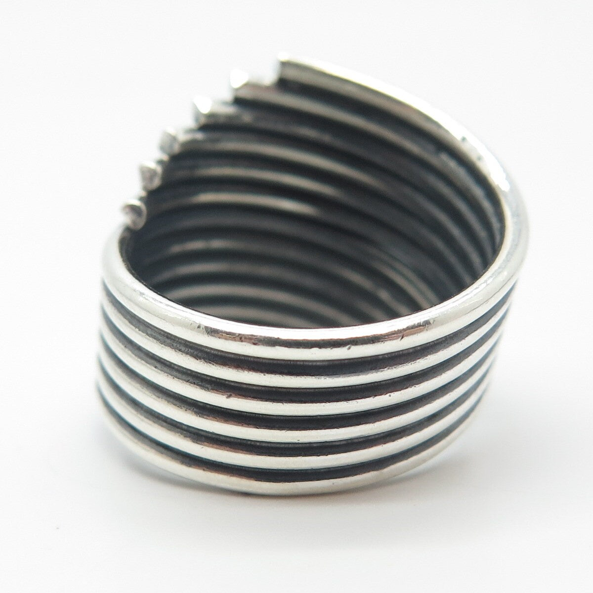 925 Sterling Silver Vintage Wide Wire Wrapped Ring Size 7.75