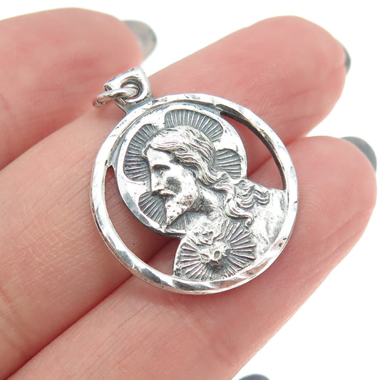 925 Sterling Silver Antique Art Deco Jesus Religious Theme Pendant