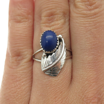 WILLIE MARIANO NAVAJO Old Pawn 925 Sterling Silver Lapis Feather Ring Size 6.5