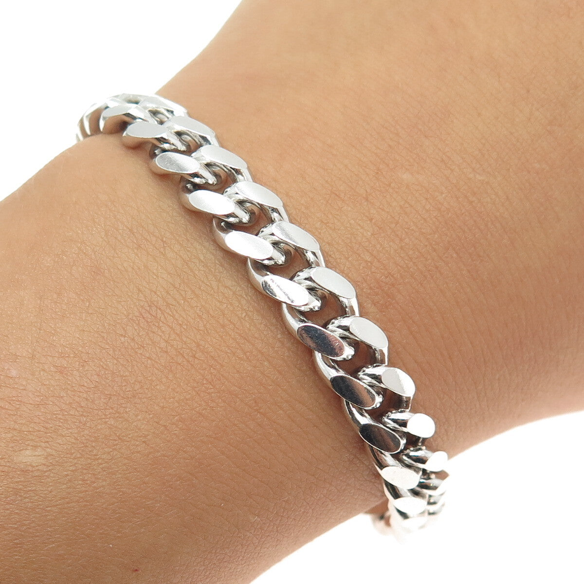 925 Sterling Silver Vintage Italy Cuban Link Bracelet 8.5"
