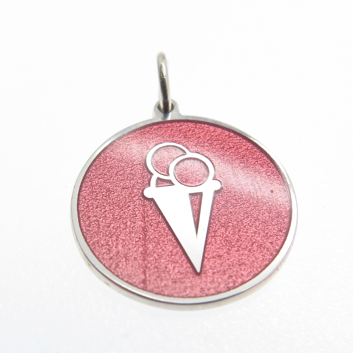 925 Sterling Silver Rose Enamel Ice Cream Round Cut Minimalist Charm Pendant