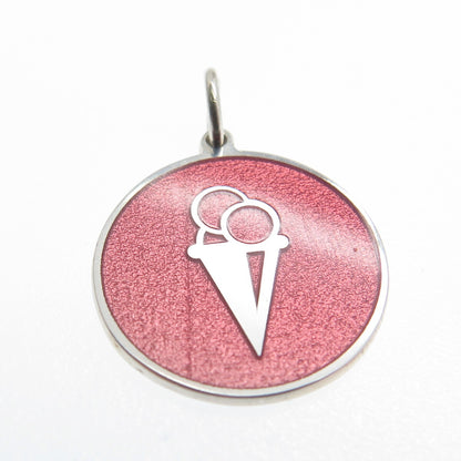 925 Sterling Silver Rose Enamel Ice Cream Round Cut Minimalist Charm Pendant