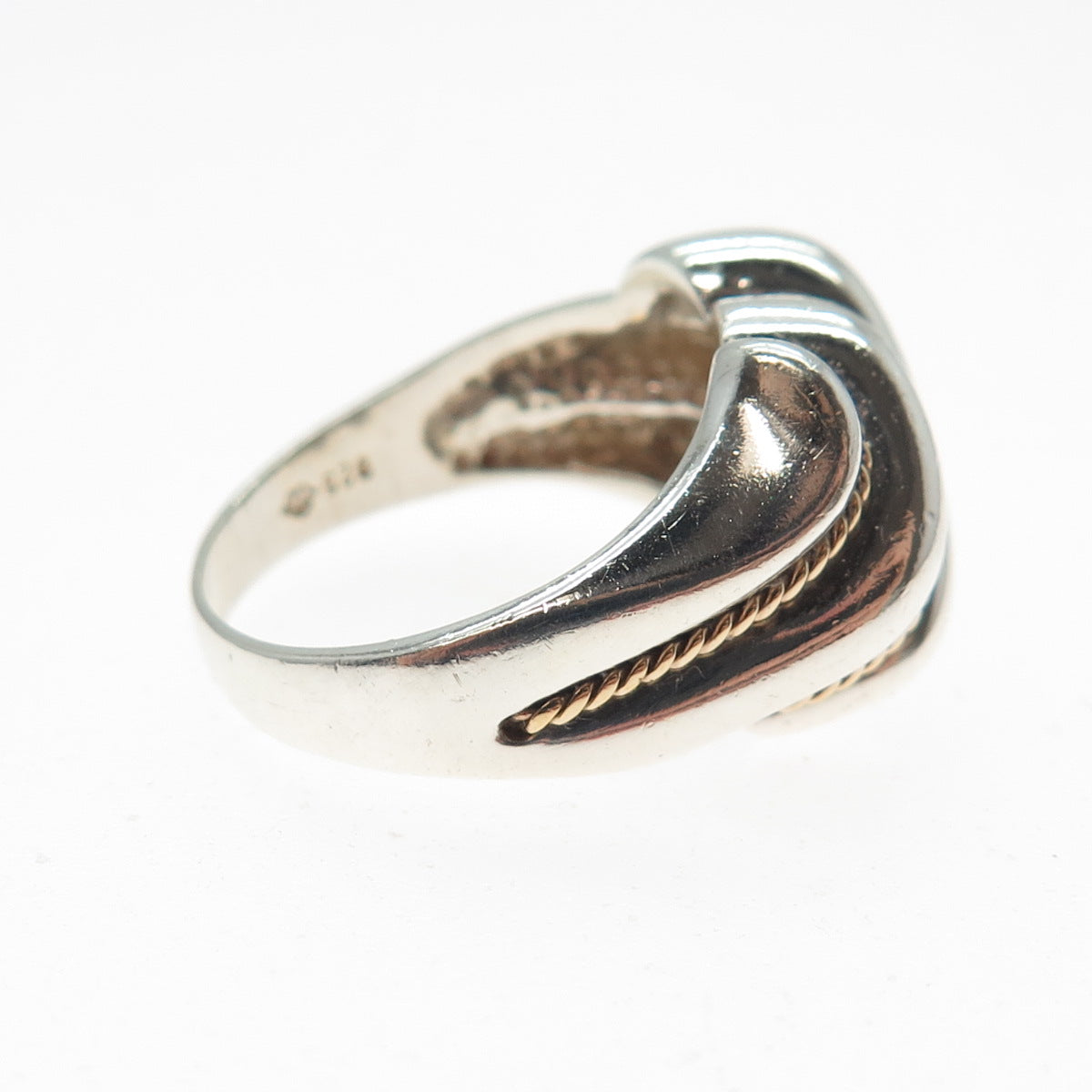 MONICA JAIN 925 Sterling 2-Tone Vintage Modernist Ribbed Oxidized Ring Size 7.5