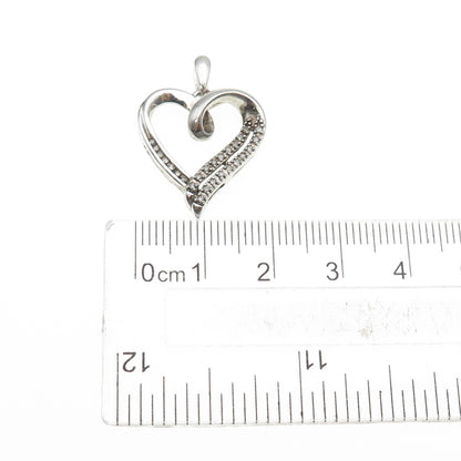 925 Sterling Silver Real Round-Cut Diamond Heart Charm Pendant