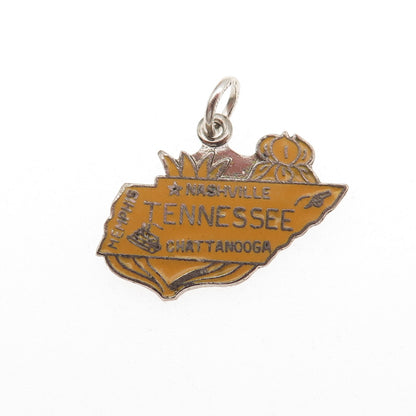 Elco 925 Sterling Silver Vintage Enamel Tennessee State Map Charm Pendant