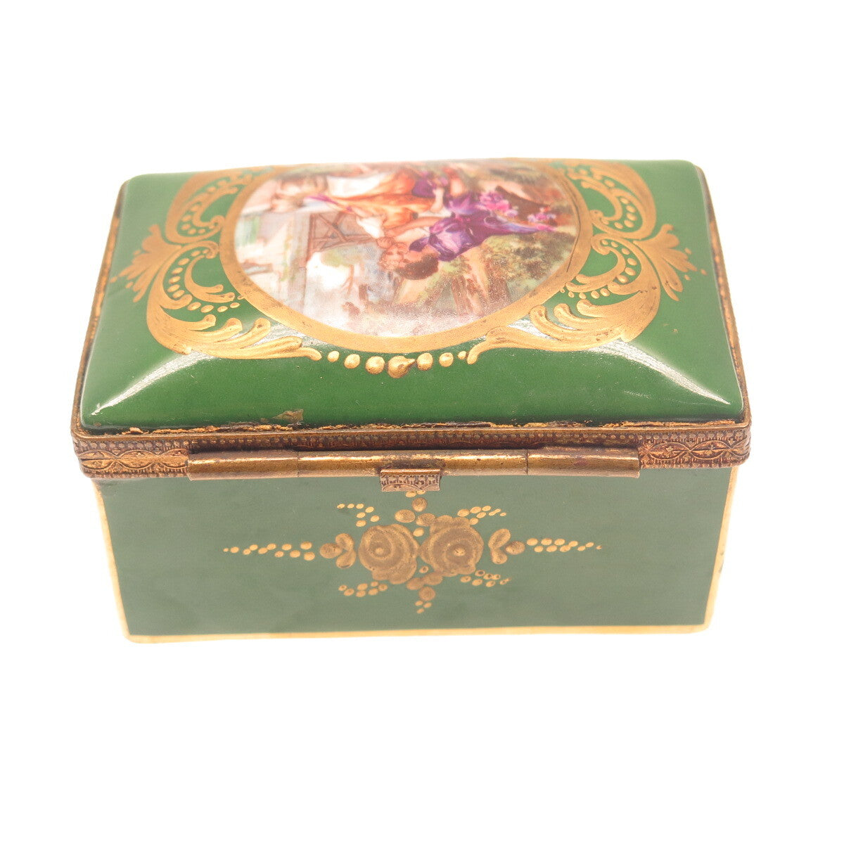 SEVRES A. MAX Antique Late XIX France Hand-Painted Porcelain Couple Trinket Box