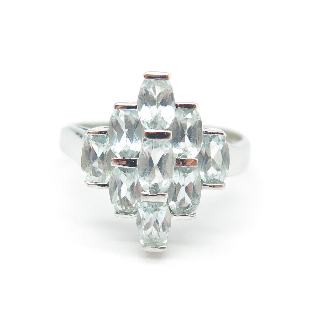CHAPAL ZENRAY 925 Sterling Silver Real Light Blue Topaz Cluster Ring Size 6.75