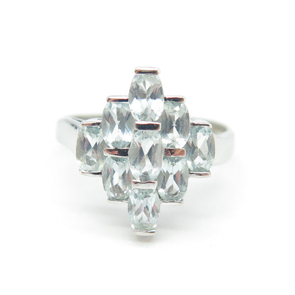 CHAPAL ZENRAY 925 Sterling Silver Real Light Blue Topaz Cluster Ring Size 6.75