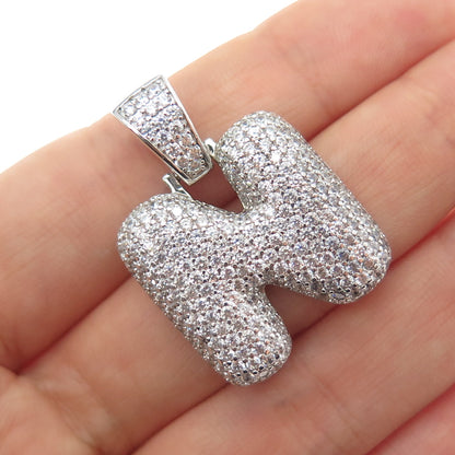 925 Sterling Silver Round-Cut C Z Letter N Initial Charm Pendant