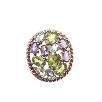 925 Sterling Silver Real Blue Topaz Peridot Amethyst Cluster Slide Mini Pendant