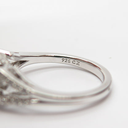 925 Sterling Silver C Z Ornate Ball Ring Size 6 3/4