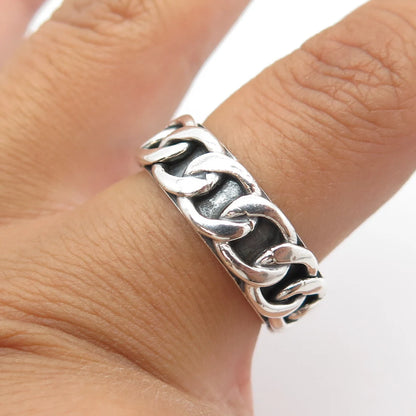 925 Sterling Silver Vintage Cable Link Style Oxidized Band Ring Size 8.75