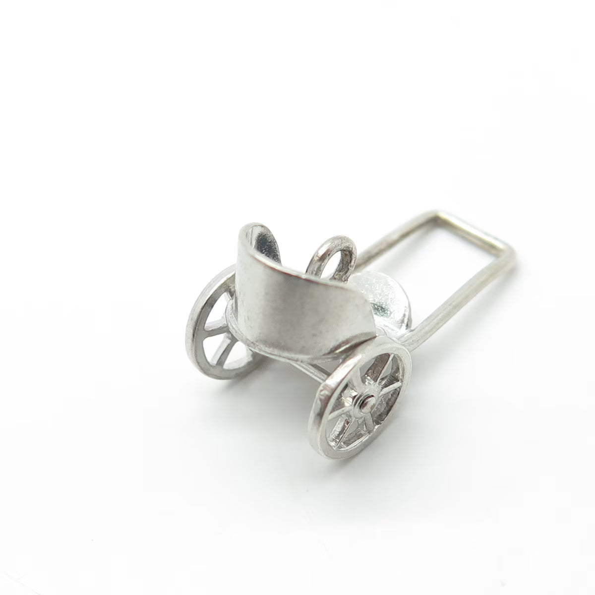 925 Sterling Silver Antique Art Deco Wheeled Cart Moveable 3D Charm Pendant
