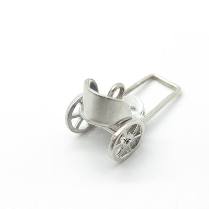 925 Sterling Silver Antique Art Deco Wheeled Cart Moveable 3D Charm Pendant