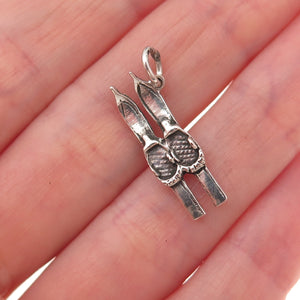 800 Silver Antique Art Deco Skis Oxidized Charm Pendant