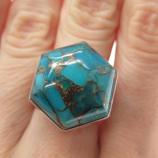JAY KinG DESERT ROSE Sterling Silver Vintage Real Mohave Turquoise Ring Size 9