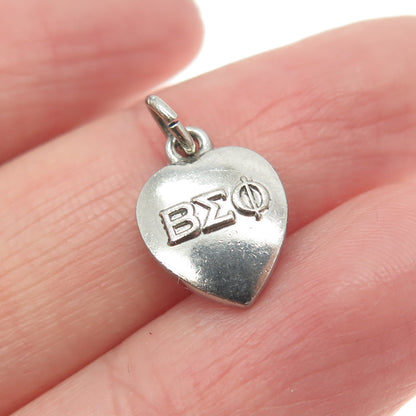 925 Sterling Silver Vintage 1963 Beta Sigma Phi Heart Minimalist Charm Pendant