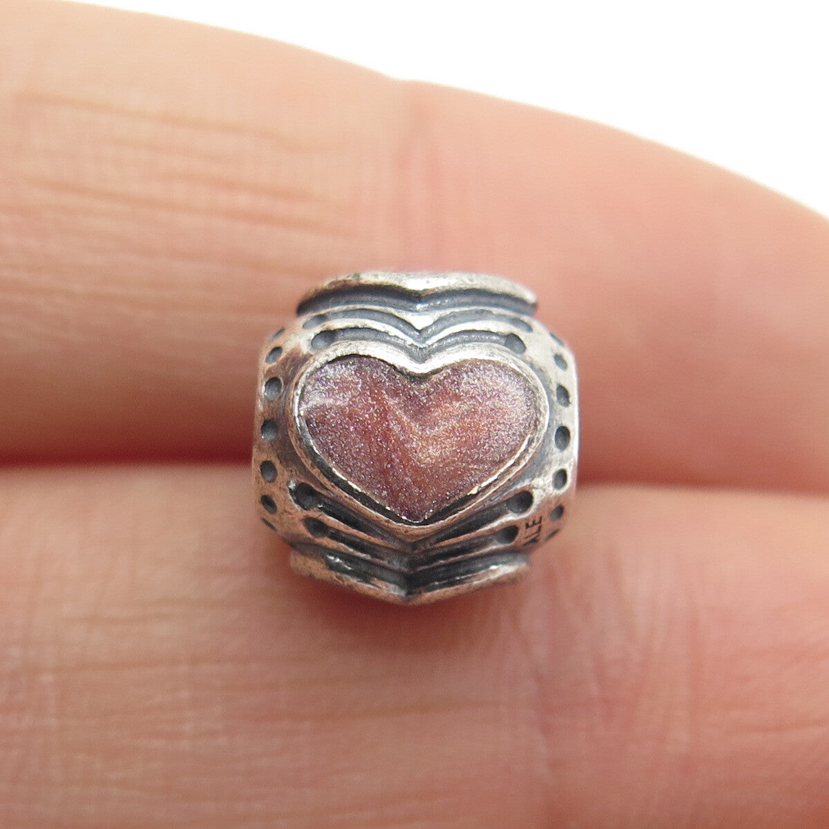 PANDORA 925 Sterling Silver Rose Enamel Heart Bead Charm