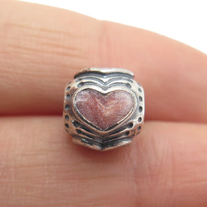 PANDORA 925 Sterling Silver Rose Enamel Heart Bead Charm