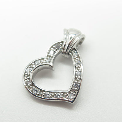 925 Sterling Silver Round-Cut White C Z Open Heart Pendant