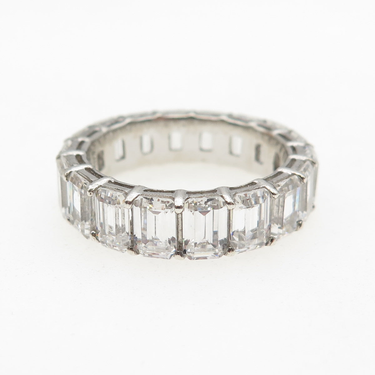 925 Sterling Silver Emerald-Cut C Z Eternity Band Ring Size 10.25