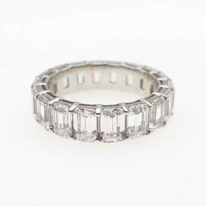 925 Sterling Silver Emerald-Cut C Z Eternity Band Ring Size 10.25