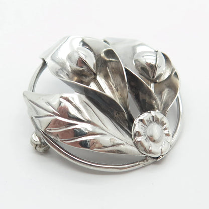 925 Sterling Silver Vintage Calla Lily Flower Handmade Pin Brooch
