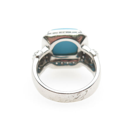 925 Sterling Silver Real Turquoise & Round-Cut C Z Ring Size 8