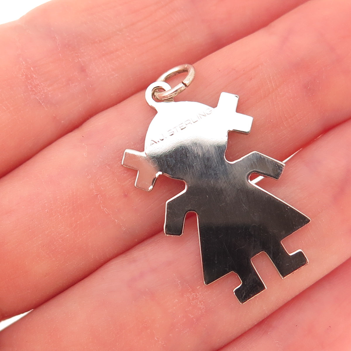 925 Sterling Silver Vintage Girl Tag Charm Pendant