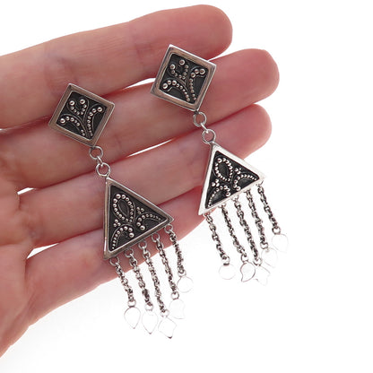 Suarti Bali Sterling Silver Vintage Granulated Scroll Oxidized Dangle Earrings