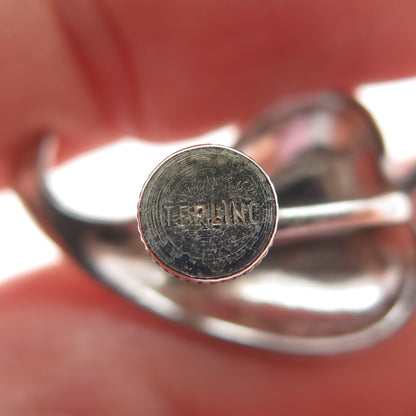 925 Sterling Silver Vintage Modernist Floral Leaf Oxidized Screw Back Earrings