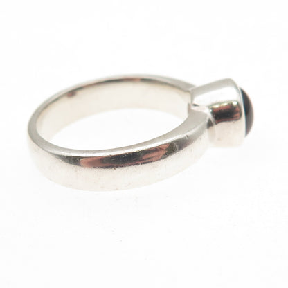 925 Sterling Silver Vintage Real Red Garnet Modernist Ring Size 8