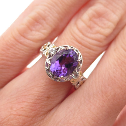 Michael Valitutti Gems En Vogue Sterling 2-Tone Amethyst & Topaz Ring Size 5.25