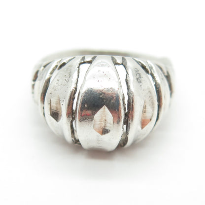 925 Sterling Silver Vintage Ribbed Domed Ring Size 7.75