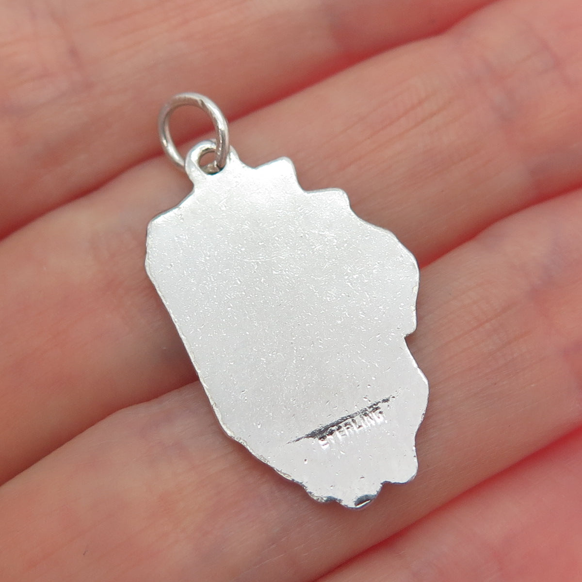 925 Sterling Silver Vintage Enamel Illinois State Map Charm Pendant