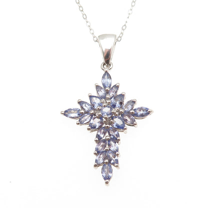 Chuck Clemency 925 Sterling Silver Real Tanzanite Cross Cable Chain Necklace 20"