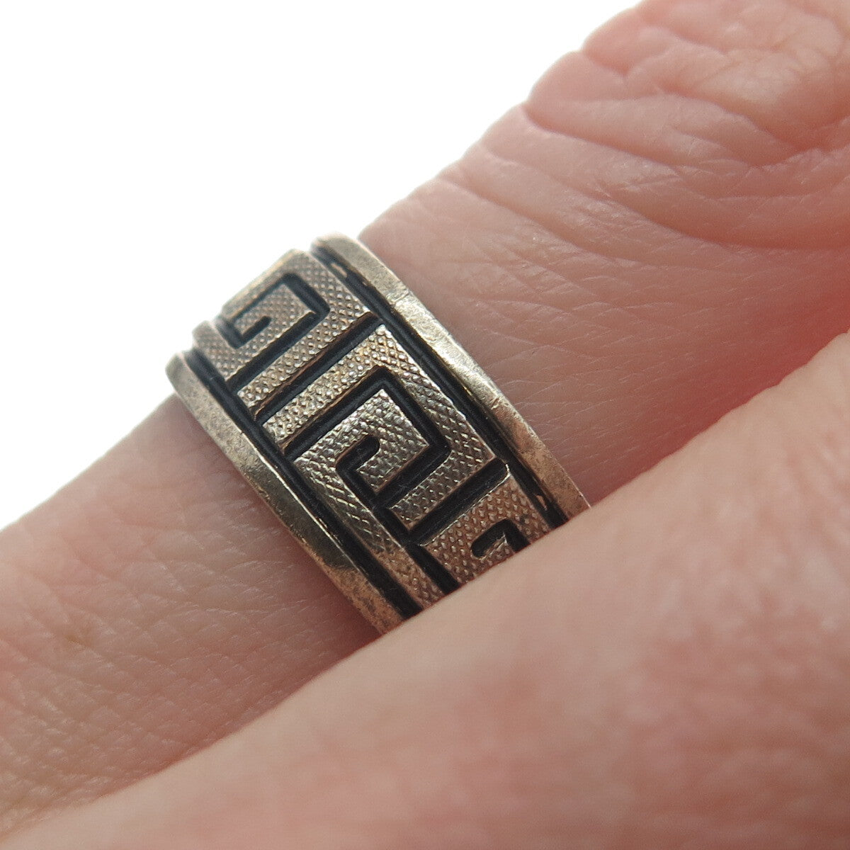 CLARK & COOMBS 925 Sterling Silver Gold Plated Antique Greek Maze Ring Size 5.5