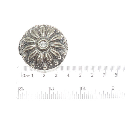 ALPACA Silver-Tone Vintage Mexico Daisy Flower Pill / Snuff Box