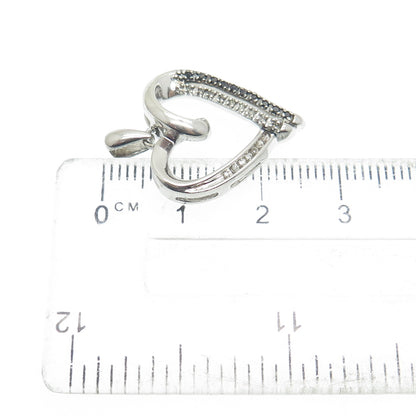 925 Sterling Silver Real Round-Cut Black & White Diamond Heart Charm Pendant