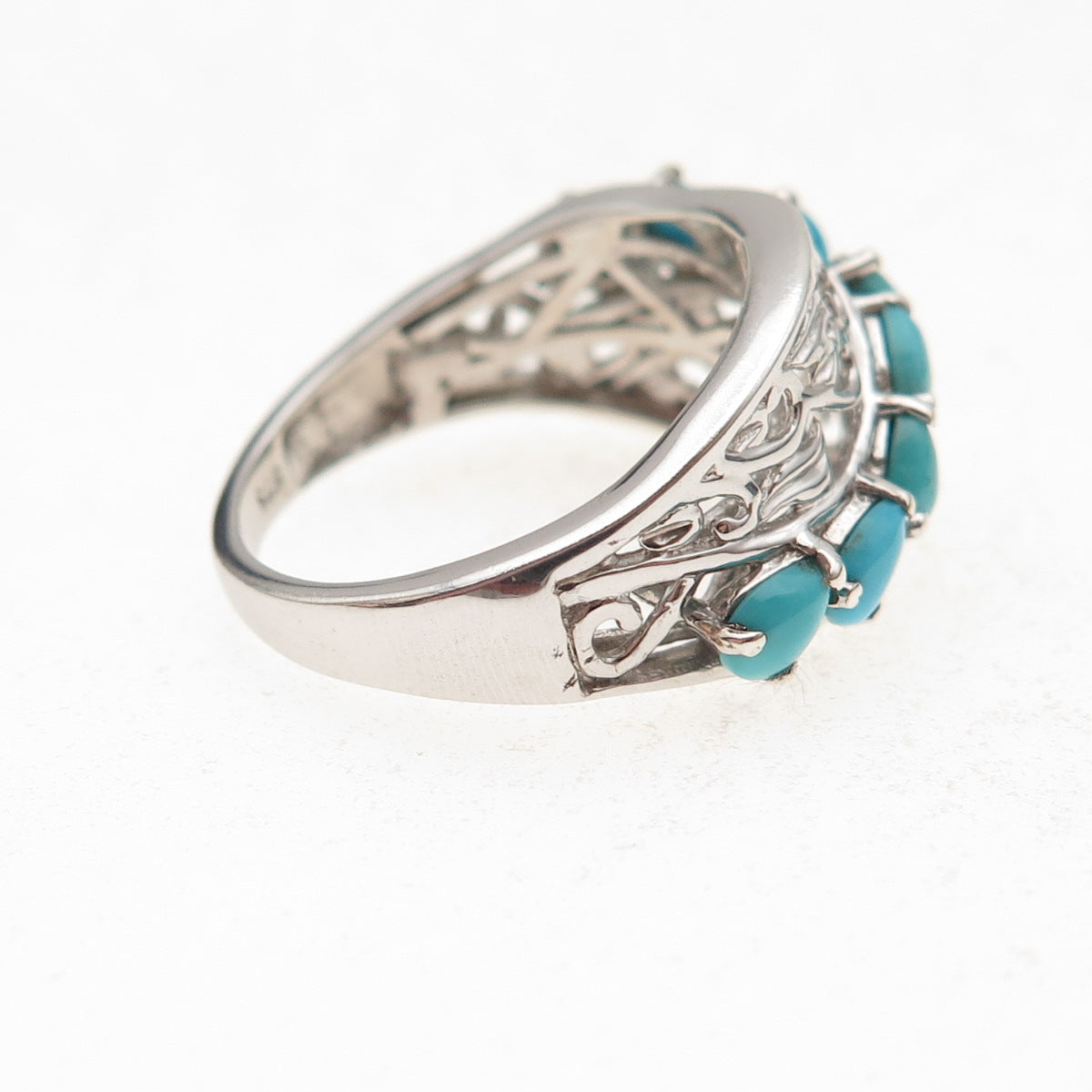 Chuck Clemency 925 Sterling Silver Real Turquoise Floral Ring Size 7.5