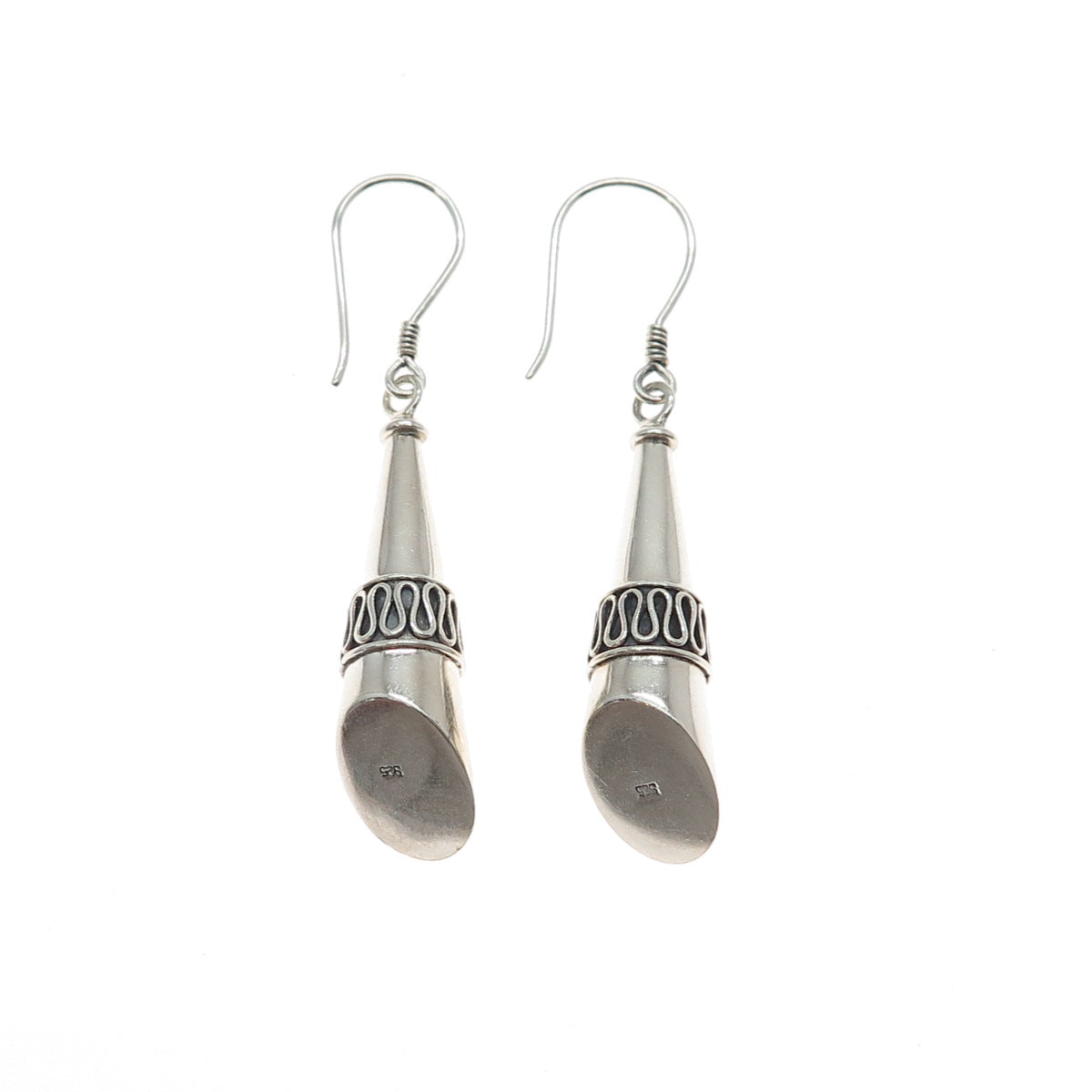925 Sterling Silver Vintage Modernist Swirl Oxidized Dangle Earrings