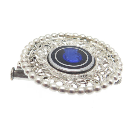 925 Sterling Silver Antique Art Deco Enamel St. Mary Religious Beaded Pin Brooch