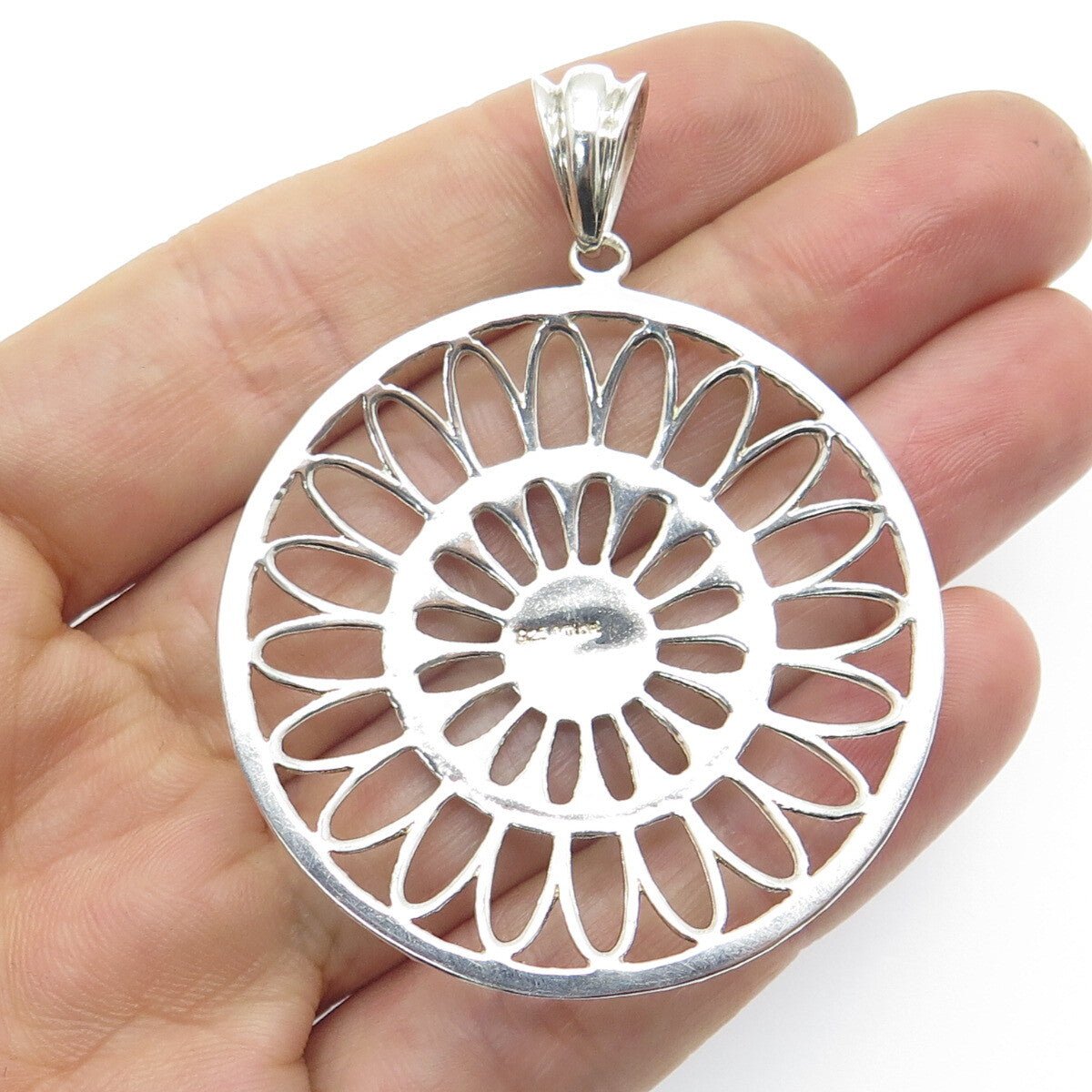MILOR 925 Sterling Silver Vintage Italy Granulated Floral Round Pendant